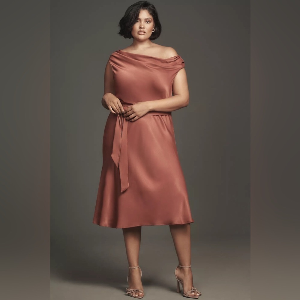 NWT! Maeve Asymmetric Tie-Waist Satin Midi Dress - Large 🐾